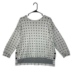 Shannon Passero Boho Art Knit Sweater Petite Small Gray Mixed Print Button Top